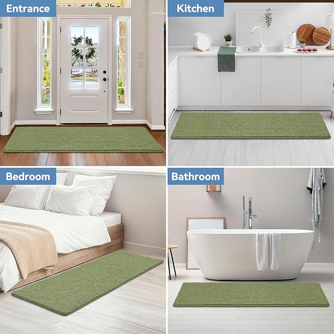 Bcoimo 70x24 Chenille Bath Mat – Non-Slip with Backing Bath Rug Ultra-Absorbent and Machine Washable Bathroom Mat Quick-Dry Design. Ideal for Bathroom Shower and Tub Areas