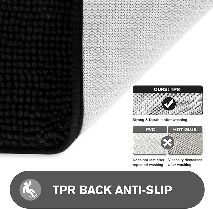 Bathroom Runner Rug 24 x 72 Non Slip – Extra Long Bath Mat | Absorbent and Washable Thick Chenille Runner Rug for Bathroom, Shower, Tub, Sink(Black)