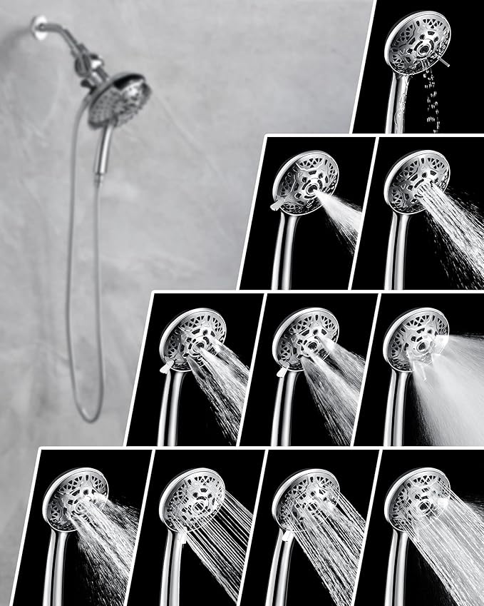 INAVAMZ 2-in-1 Filtered Shower Head with Handheld: Dual Shower Heads with Rain Shower & Handheld Shower Head, 10-Mode Detachable Shower Head with Massage Spray, Shower Trim Systems