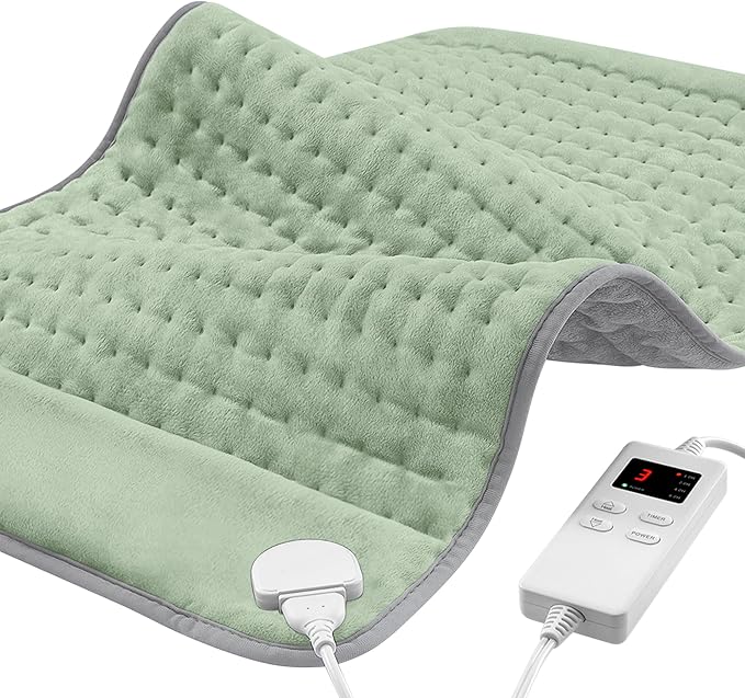 12"x24" Heating Pad for Back Pain Cramps Relief, Full Body Heating Pads Christmas Gift for Women Mom Dad, Heating Pad with 6 Heat Settings 4 Timer Machine Washable (Green)