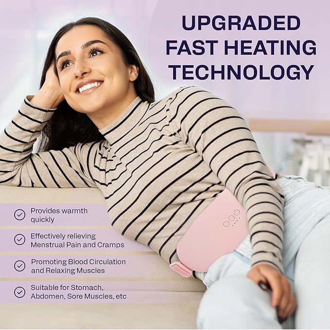 Heating Pad for Cramps | Period Heating Pad for Cramps, Cordless Menstrual Heating Pad with 4 Temperature Levels, 5 Vibration Settings, Portable, Fast Heating, Auto Shut-Off, Large Battery Capacity