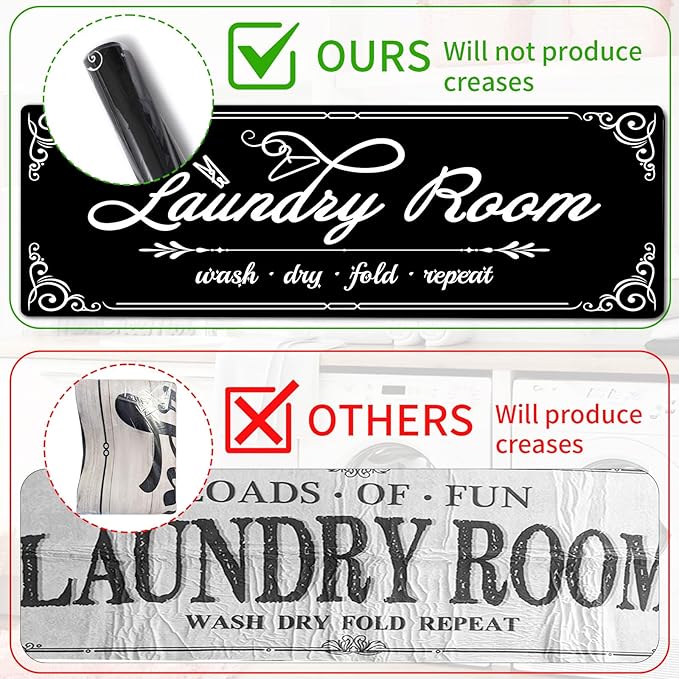 Laundry Room Rug Runner, 17.7"x45" Non Slip Black Laundry Rugs, Farmhouse Washable Floor Laundry Mats for Laundry Room, Mudroom, Kitchen, Washroom, Bathroom, Hallway Entryway Area Rugs Decor