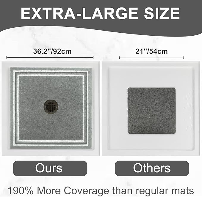 Square Shower Mat Non Slip: 36x36 Inch Extra Large Shower Mats for Inside Shower, Anti Slip Shower Floor Mat, Loofah Shower Stall Mats for Elderly, Non Slip Shower Mat with Drain Hole in Middle