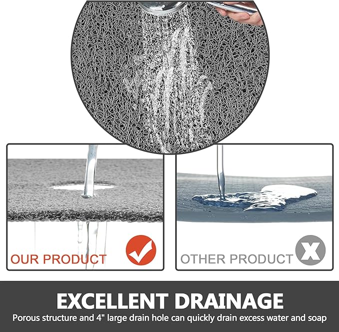 Shower Mat Non Slip: 32 x 24 Inch Extra Large Loofah Shower Mats for Inside Shower - Anti Slip Shower Stall Matt with Drain Hole in Middle