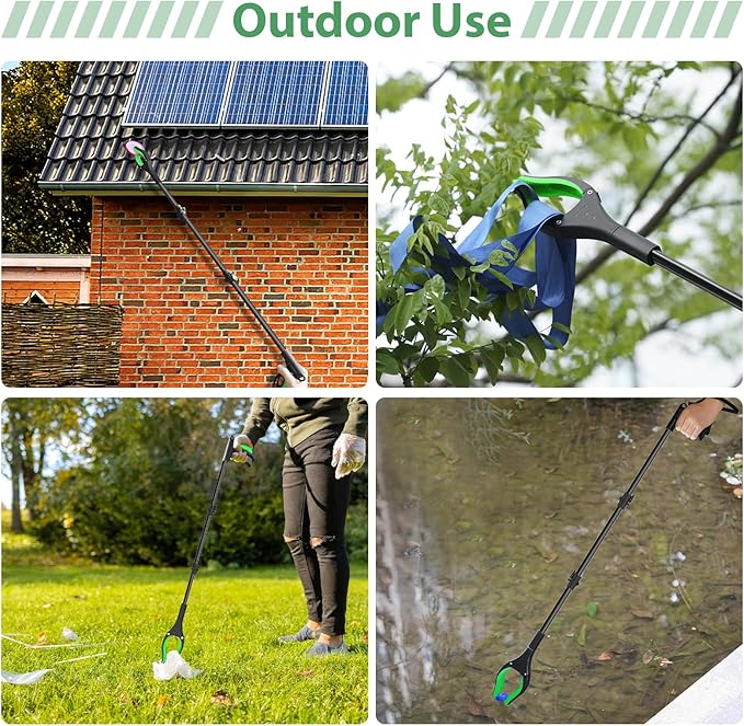 52" Extra Long Grabber Reacher Tool, Foldable Reacher Grabber Pickup Tool with Strong Magnetic & 360° Rotating Anti-Slip Jaw, Extension Trash Picker Upper Grabber for Indoor & Outdoor