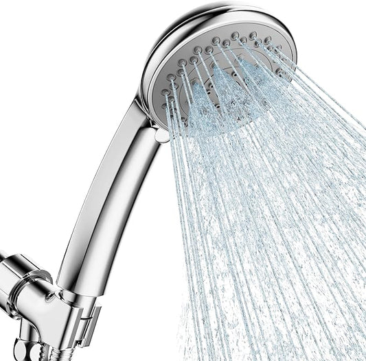 High Pressure Handheld Shower Head,5 Functions Powerful Water Spray Showerheads against Low Pressure Water Flow with Stainless Hose and Adjustable Mount, Chrome