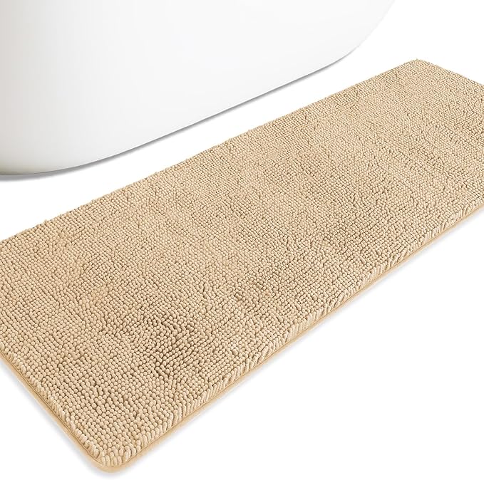 Bathroom Runner Rug 24 x 72 Non Slip – Extra Long Bath Mat | Absorbent and Washable Thick Chenille Runner Rug for Bathroom, Shower, Tub, Sink(Ivory Cream)