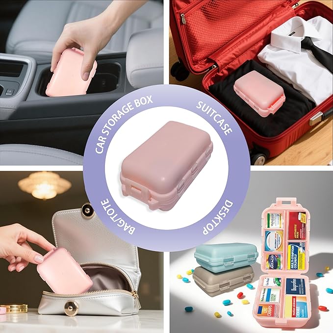 Pill Organizer with Medicine Labels 146 Labels Travel Daily Pill Container Mini Medication Organizer Storage Travel Essentials Pill Case 7 Day Pill Organizer (Blue+Pink+Purple, 3 Packs (Large))