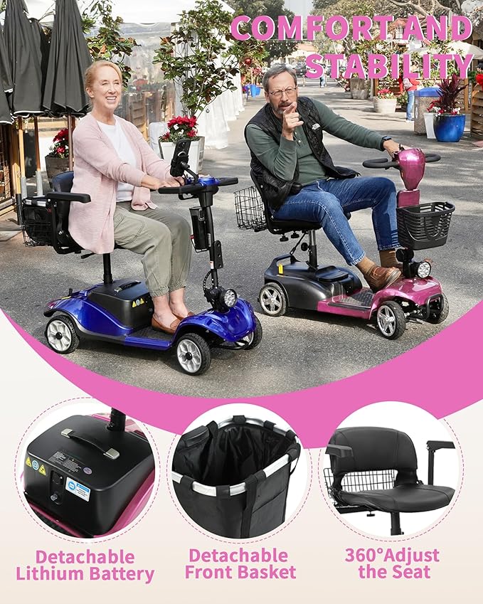 Mobility Scooter for Seniors/Adults, up to 300lbs Capacity, 4 Wheel Heavy Duty Mobility Scooters with 15 Miles 350W 5MPH，Front Basket, Adjustable Seat, LED Headlights