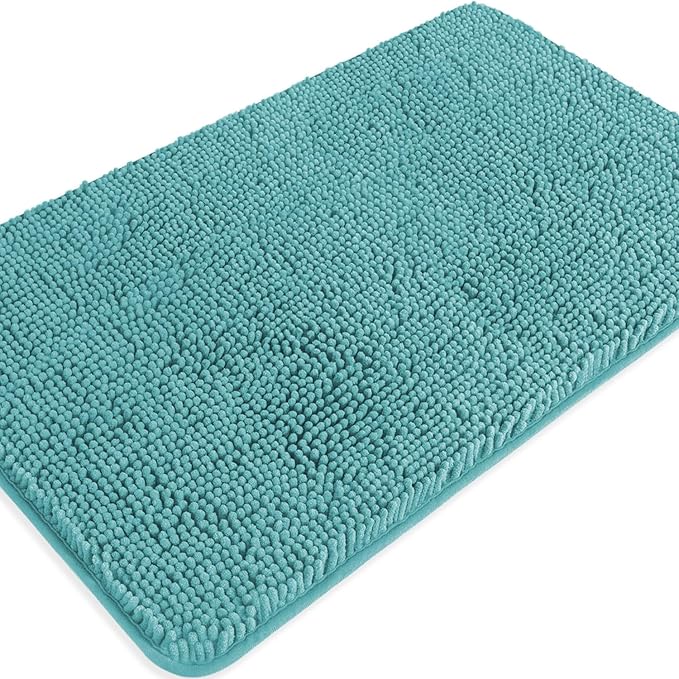 Teal Bathroom Rugs – Absorbent and Washable Bath Mat, Non-Slip, Thick Soft Chenille Bath Rugs for Bathroom Floor, Shower, Sink - 20" x 32"