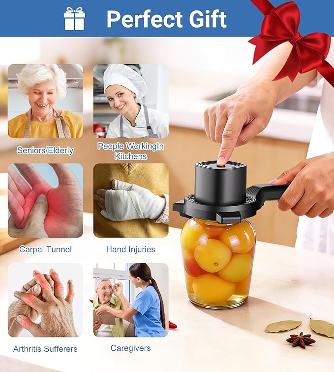 Electric Jar Opener for Seniors with Power-Clamp Technology, 2-in-1 Patent Automatic Jar & Bottle Opener Rechargeable 800mAh Hands-Free Opener with Bonus Anti-Slip Gripper Pad for Beer, Dressing, Jar