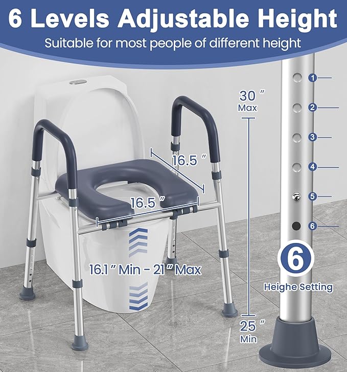 HOMLAND Toilet Seat Risers for Seniors, FSA/HSA Eligible Raised Toilet Seat with Handles & Padded Seat, Adjustable Height & Width, 400lb Elevated Toilet Seat for Elderly, Handicap, Fit Any Toilet