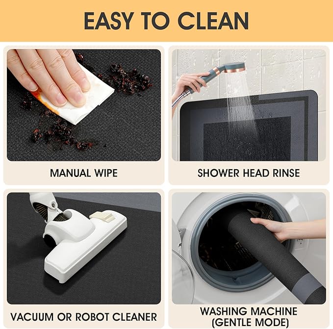 ACCUMTEK Non Slip Bath Mat, Thin Bathroom Rugs Fit Under Door, Quick Dry Bath Mats, Machine Washable Bath Rugs for Bathroom, Bathtub & Kitchen, Black/Bordered/24 x17+ 24"x20" Contour Rug