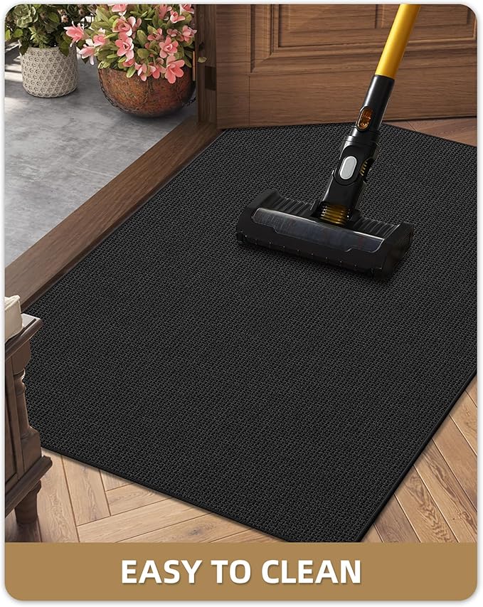 Color&Geometry Large Thin Front Door Mat Indoor Entrance Non Slip Rubber Backed, 48"x72" Indoor Door Mats for Entryway, Dirt Trapper Double Doormat, Washable Front Door Rugs, Ebony Black