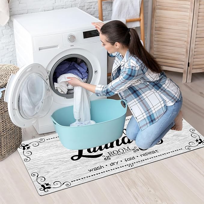 Laundry Room Rug Runner, 17.7"x45" Non Slip Laundry Runner Rugs, Farmhouse Washable Floor Laundry Mats for Laundry Room, Mudroom, Kitchen, Washroom, Bathroom, Hallway Entryway Area Rugs Decor