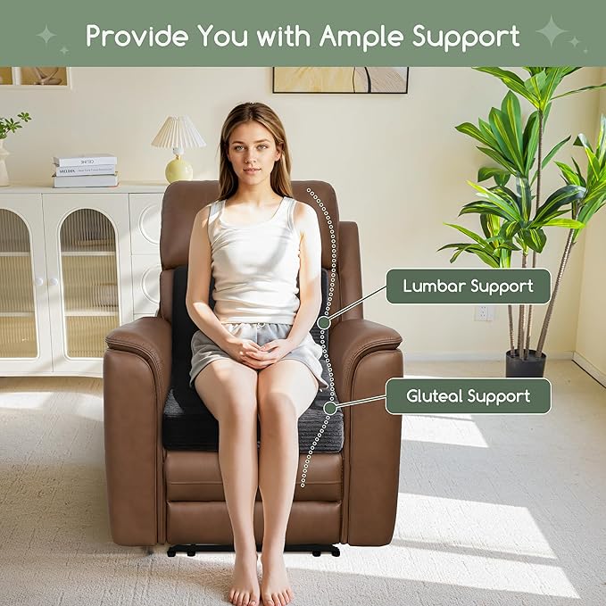 HIGOGOGO Corduroy Recliner Chair Cushion with Lumbar Support Pillow Soft Non-Slip 4" Thick Seat Pad Prevent Buttocks Pain in Seniors (Black, 12" Backrest)