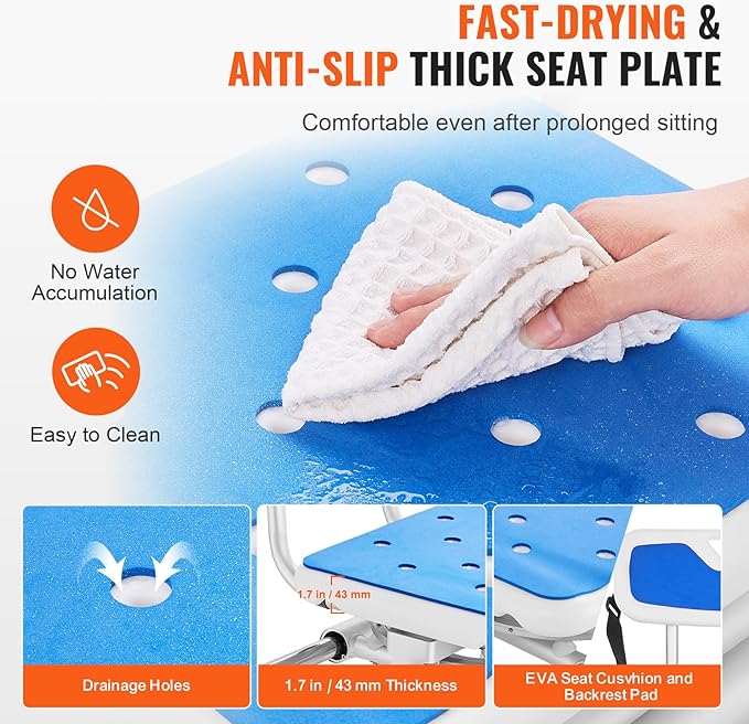 VEVOR Sliding Tub Transfer Bench with 360 Degree Swivel Seat, Height Adjustable Bathtub Transfer Bench with Armrest & Safety Belt, Non-Slip Rotating Shower Chair for Elderly Disabled, 400LBS Capacity