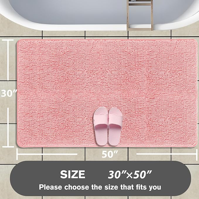 Bathroom Rugs 30 x 50 Inch – Extra Large Bath Mat | Absorbent and Washable Thick Chenille Bath Rugs Non-Slip Runner Rug for Bathroom, Shower, Tub(Pink)