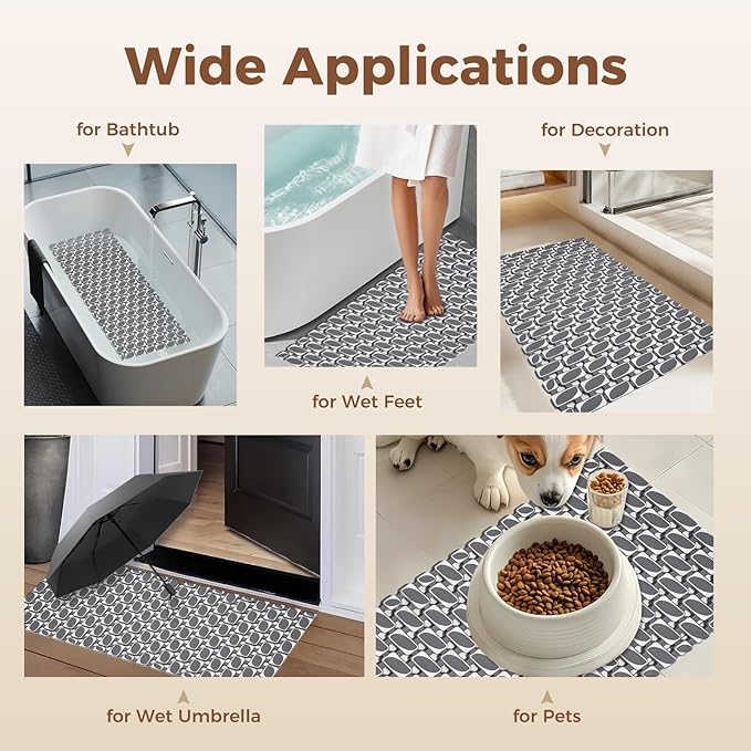 Bathtub Mat Non Slip for Bathroom with Suction Cups and Drain Holes 35.4 * 15.7 Grey Shower Mat for Inside Shower, Quick Dry Bath Mat for Kids Seniors Pregnants Adults, Easy to Cut, Easy Dry