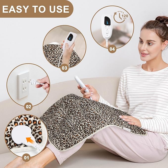 Deepsoon Heating Pad,Electric Heating Pads for Back,Neck,Moist Heating Pad for Abdomen Shoulder Knee Legs,Dry/Moist Heat&Auto Shut Off,Mother's Day Birthday for Men and Women,Leopard Print,24x20 Inch