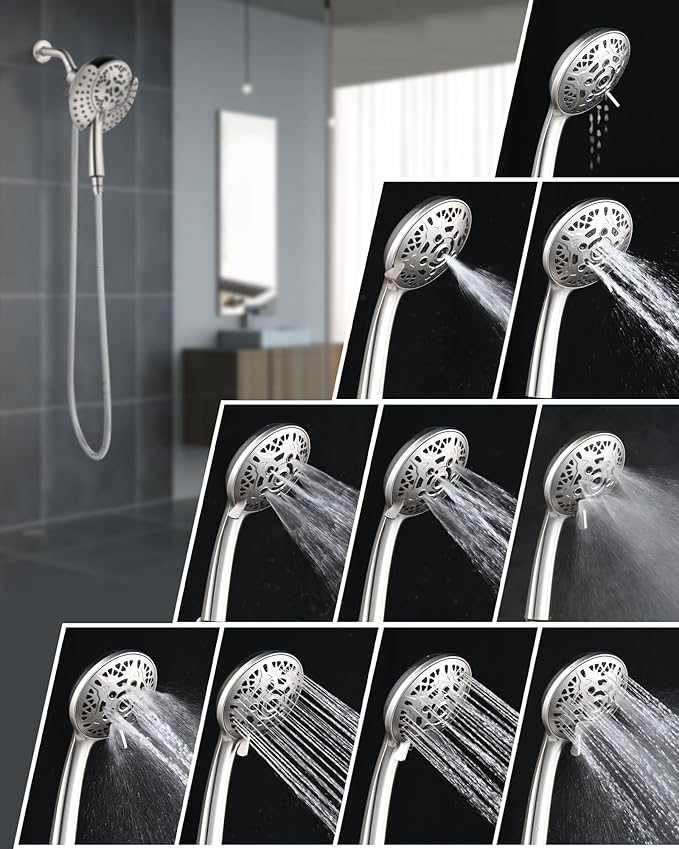 INAVAMZ 2.5GPM Shower Heads with Handheld Spray Combo: 7.2" Rainfall Shower Head & Hand Held Shower Head 2-IN-1 Shower Head with 60" Rotatable Stainless Steel Hose Nickel, Shower Trim Systems