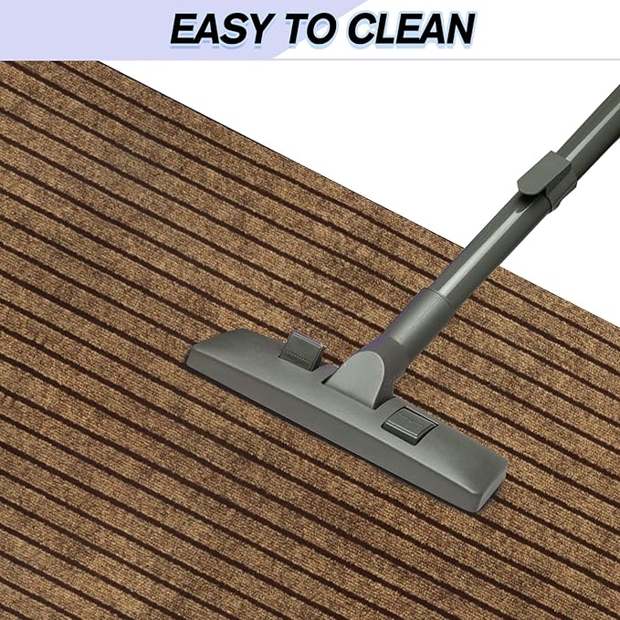 Custom Size Backed Non-Slip Area Rugs Runner, Easy Clean, Waterproof Runner Rugs for Hallway Entryway, Kitchen, Laundry, 4FT x 32FT, Brown Stripe