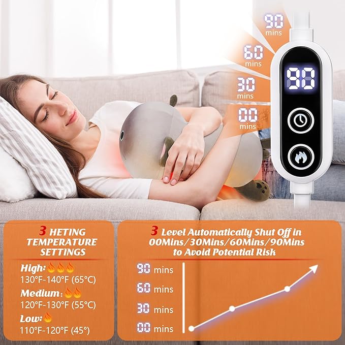 Electric Heating Pad for Period Cramps, 14in Cuddly Siamese Cat Plush with a Hot Soft Belly USB Powered, Menstrual Heating Pad Neck Shoulder Pain Relief, Gift for Daughter Wife Period Heating Pad
