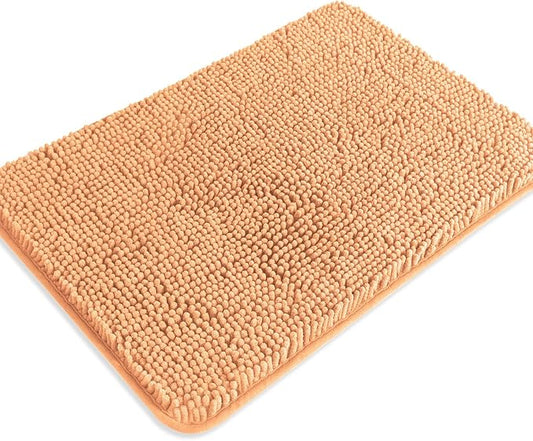 Peach Bathroom Rugs – Absorbent and Washable Bath Mat, Non-Slip, Thick Soft Chenille Bath Rugs for Bathroom Floor, Shower, Sink - 17" x 24"