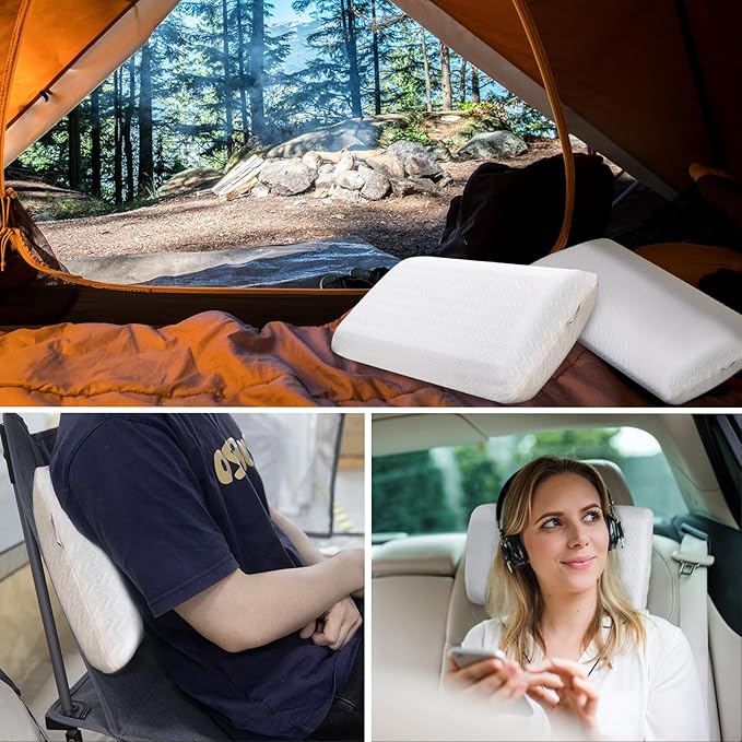 Vekkia Travel Pillow, Memory Foam Pillow Compressible Camping Pillow with Washable Cover,Ergonomic Supportive Pillow for Sleeping Ideal for Adults Kids Travel, Hiking, Airplane and Car-S