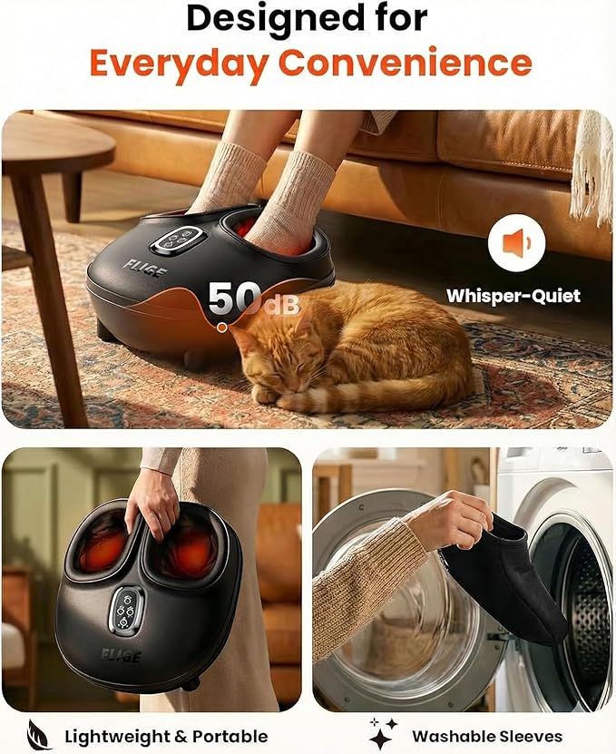 Shiatsu Foot Massager with Heat, FSA-HSA Eligible, Deep Kneading & Compression Feet Massager for Plantar Fasciitis, Neuropathy Pain Relief, Targets Heel, Arch & Toes - Fits Up to Men Size 13