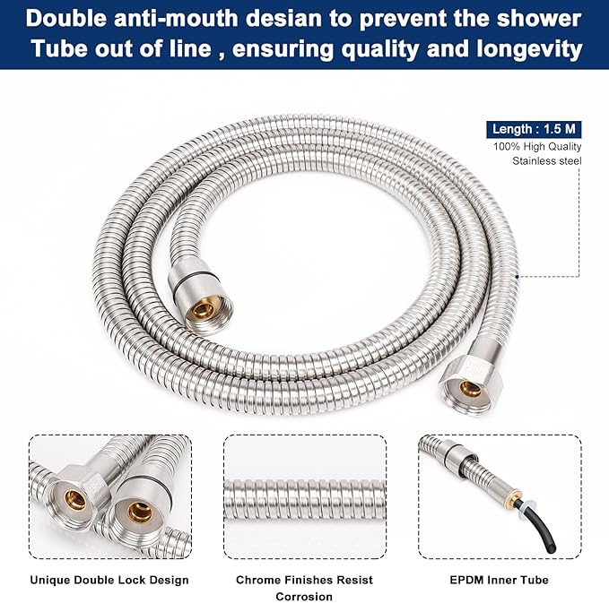 NearMoon Brass Hand Held Shower Head, Luxury High Pressure Shower Kit with Wall Connector and Hose Set, for Bathroom Showering System Contemporary Square Style (Chrome Finish)