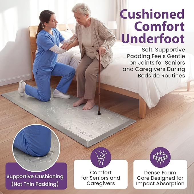 ProHeal Fall Mat for Elderly - Non-Slip Floor Mat for Seniors - Bedside Safety Fall Prevention - Elegantly Designed Grey Bedside Pads for Elderly - 70" x 24" x 0.7"