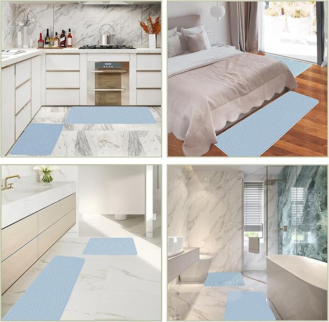 Light Blue Bathroom Rugs Sets 2 Piece – Absorbent and Washable Bath Mat, Non-Slip, Thick Soft Chenille Bath Rugs for Bathroom Floor, Shower, Sink - 20" x 32"+24" x 36"