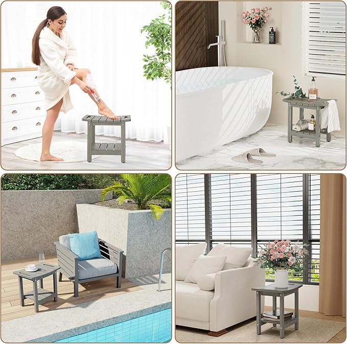 HIPS Shower Benches for Inside Shower, Shower Stool with Space-Efficient Storage Shelf, Waterproof Shower Chair Seat for Spa Bathroom(Light Gray)