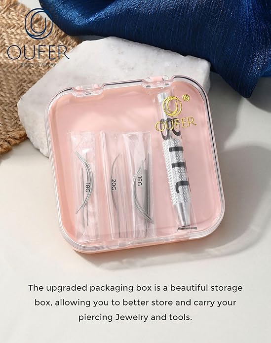 OUFER Piercing Ball Grabber, 16G 18G Flat Back Earrings Piercing Guide needle Tool, Surgical Steel Internally Threaded Push Pin External Thread Assistant Body Piercing Kit for Ear Nose Lip Tool