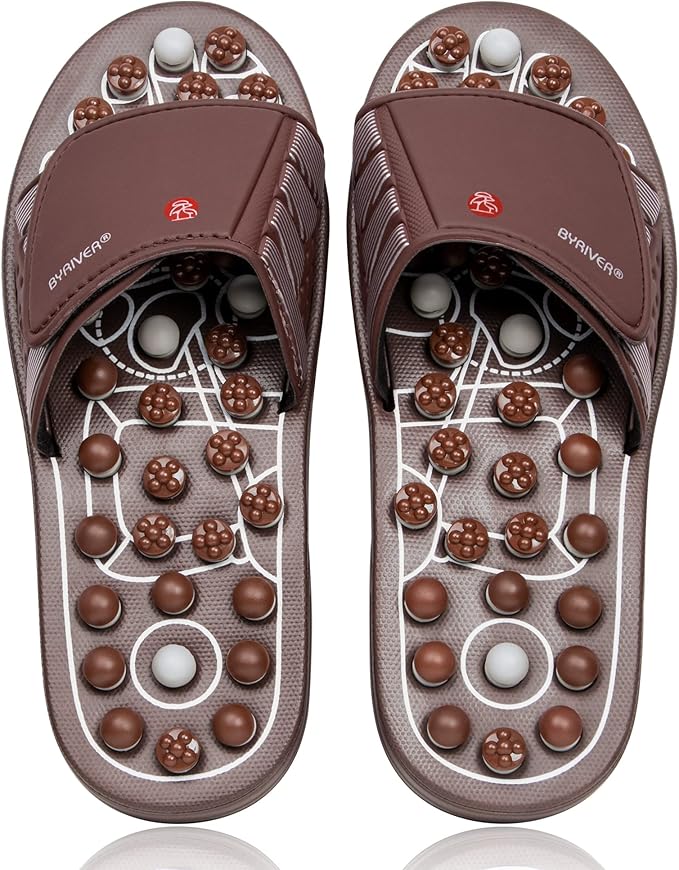 BYRIVER Plantar Fasciitis Relief Foot Massager, Acupressure Slippers Slides for Men Women, Reflexology Massage Flip Flops Shoes Sandals, Improve Circulation Relaxation Gifts for Mom dad (03S)