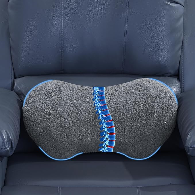 ROYALAY Sherpa Lumbar Support Pillow for Recliner, Memory Foam Back Pillow for Chair, Warm Couch Back Cushions for Elderly with Machine Washable Cover, Lumbar Pad for Car Office Chair, Grey