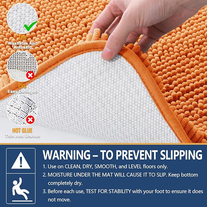 Arotive Bathroom Rugs 30x20, Extra Soft Absorbent Shaggy Chenille Bath Rugs, Machine Washable Rubber Backing Non-Slip Bath Mats for Bathroom Floor Tub and Shower, Home Decor Accessories, Coral