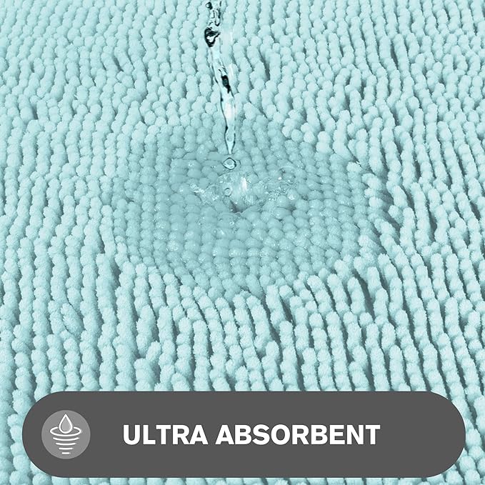 Bathroom Runner Rug 47 x 17 Inch – Long Bath Mat | Absorbent and Washable Thick Chenille Bath Rug Non-Slip Runner Rug for Bathroom, Shower, Sink(Aqua)
