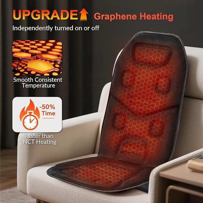 COMFIER Massage Seat Cushion with Heat - 10 Vibration Motors, Back Massager for Chair, （Vibration Massage Only, Not Shiatsu/Rolling,Massage Chair Pad for Back
