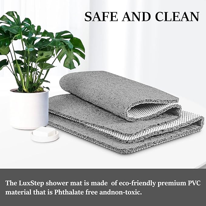 LuxStep Shower Mat Bathtub Mat,24x24 inch, Non-Slip Bath Mat with Drain, Quick Drying PVC Loofah Bathmat for Tub,Shower,Bathroom (Phthalate Free,Grey)