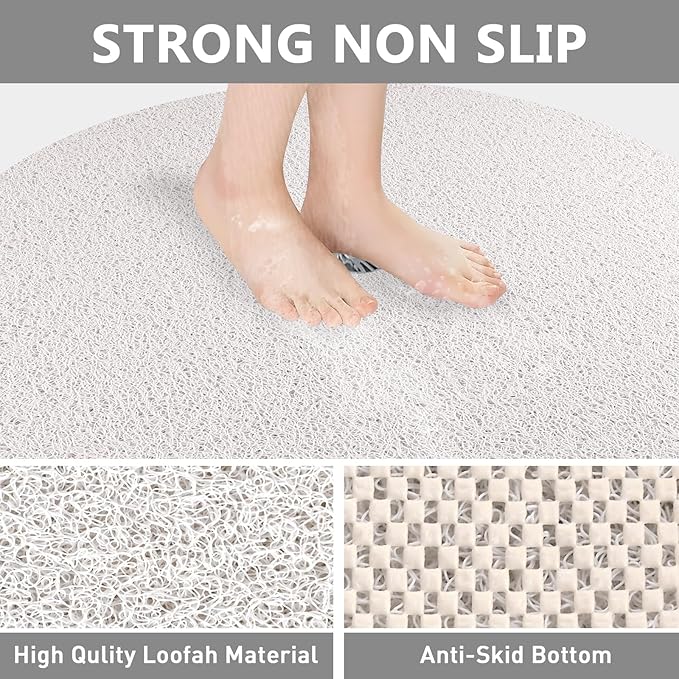 Shower Mat Non Slip: 24 Inch Diameter Large Round Shower Mats with Drain Hole in Middle - Soft Loofah Great Drainage Shower Stall Matt for Inside Shower