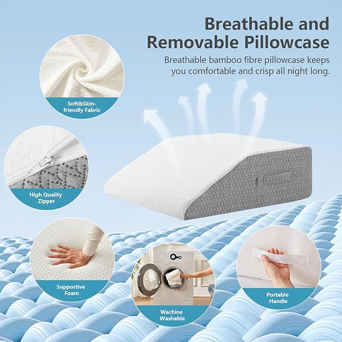 Nordjager Leg Pillow for Elevation & Support, 24"x22"x10" Memory Foam Cushion with Grey White Patterned Polyester Cover, Ideal for Improving Circulation & Relaxing Leg