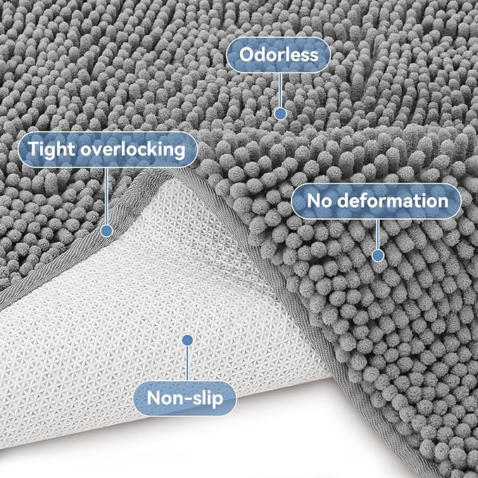 Bcoimo Grey Bathroom Rugs Set 2 Piece, Bath Mats Set for Bath-Room Non Slip with Rubber Backing,High Absorbent Microfiber Bath Rugs Set Quick Drying，Machine Washable, Durable Bathroom Decor