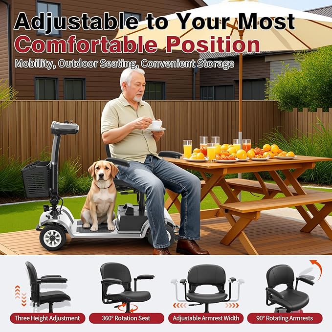 Foldable Mobility Scooter for Seniors - 418 LBS Weight Capacity, Tight Turning Radius, Easy to Use & Fold, Fits in Car Trunk, 21.7-Mile Range, 360° Seat
