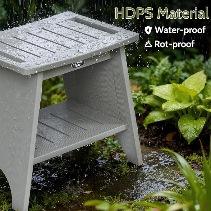 HDPS Shower Benches for Inside Shower to Sit on, Waterproof Shower Chair with Storage Shelf, Heavy Duty 500-lb Shower Seat, Shower Stool for Shaving Legs, Indoor/Outdoor Use, Grey