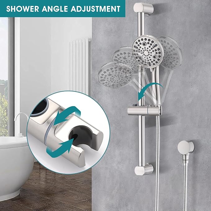 Hand Shower with Slide Bar, High Pressure 10 Setting Handheld Shower Head, Adjustable Height 24" Slide Bar, Wall Supply Elbow and 6.6ft Extra Long Shower Hose - Brushed Nickel