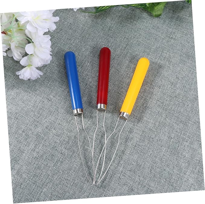 6pcs Button Assist Device Comfortable Plastic Handle Stainless Steel Helper Grip Tool for Easy Buttoning Red Yellow Patterns