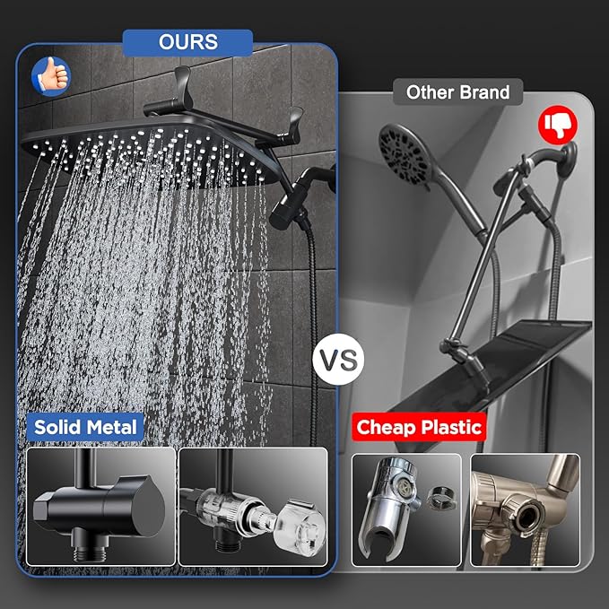Veken 11.8" Rain Shower Head with Handheld, Family's Choice Award, High Pressure Handheld Shower Heads with Multi Spray Modes, Rainfall Combo with Extension Arm,Detachable Dual Shower, Matte Black