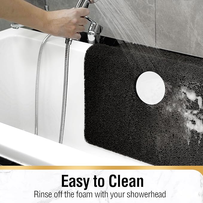 HITSLAM Square Shower Mat, 27 x 27 Inch Non Slip Bath Mat for Tub, Soft PVC Loofah Bathtub Mats with Drain Holes, Quick Drying Bathroom Stall Floor Mat, Bathroom Accessories Without Suction Cup, Black